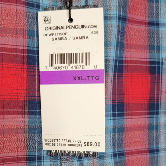 Original Penguin P55 Stretch Plaid Button Down Shirt NWT - Picture 6 of 7